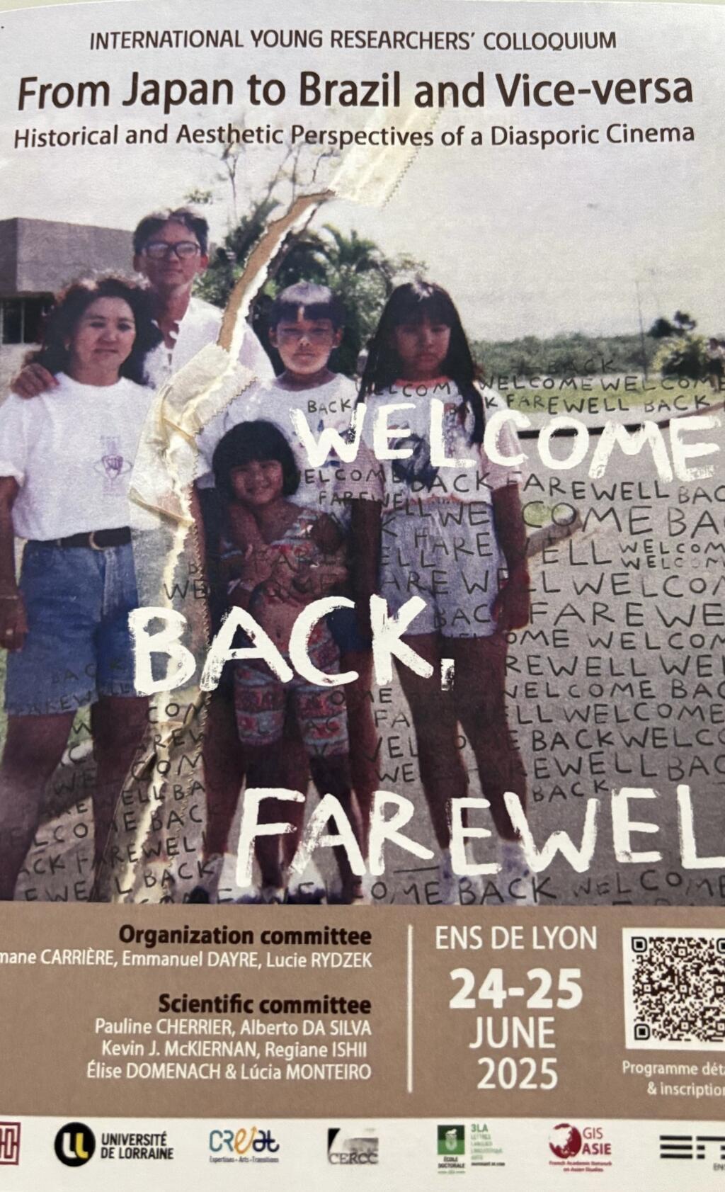 Cartaz do colóquio em Lyon sobre o cinema amarelo no Brasil, com imagem do documentário "Bem Vindos de Novo", de Marcos Yoshi.
