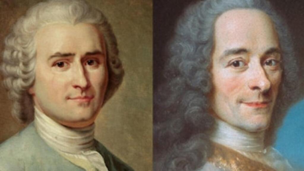 法國啟蒙大師伏爾泰（右）與盧梭