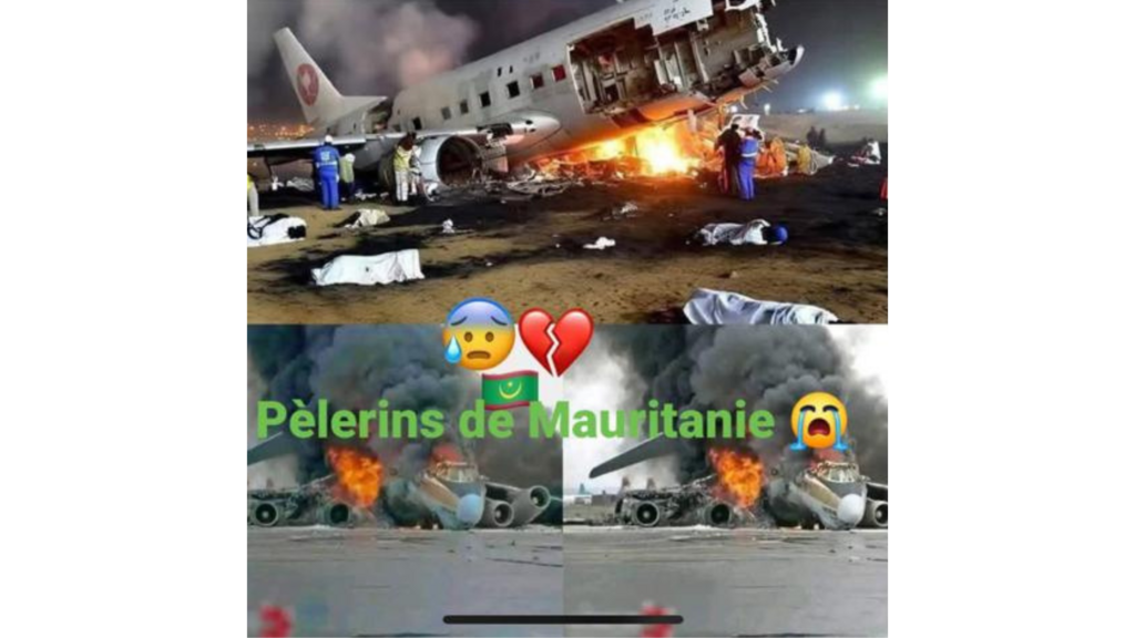 Exemple de publications, sur les réseaux sociaux, destinées à faire croire au crash de l'avion mauritanien.