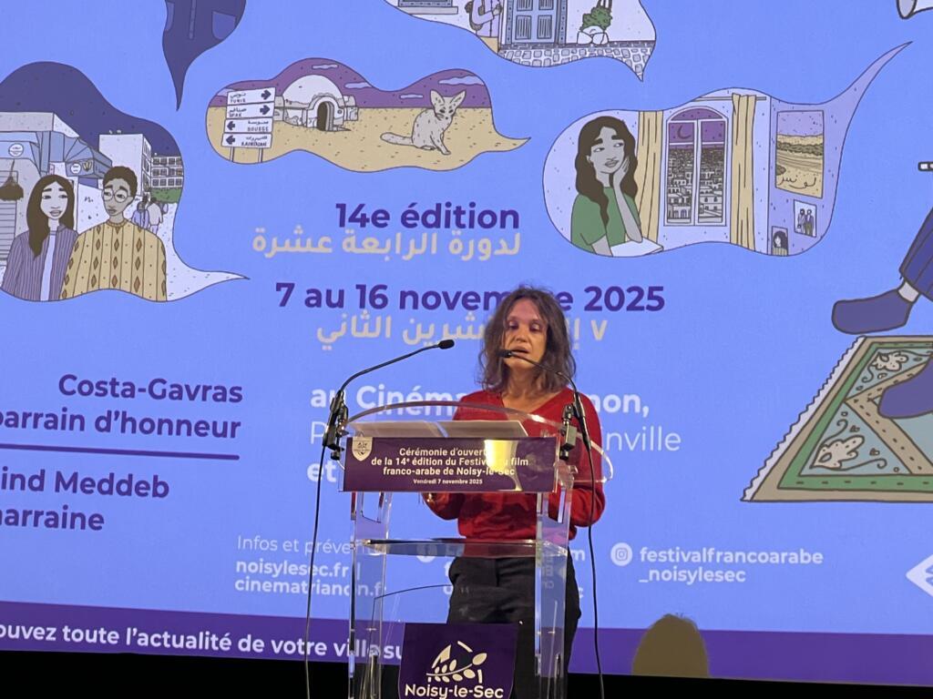 Mathilde Rouxel, the cultural programmer of the French Arab Film Festival of Noisy-le-Sec, east of Paris in Seine Saint Denis, at the opening ceremony on Friday 7 November 2025.