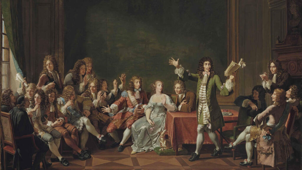 Quadro de Nicolas André Monsiau, de 1802, representando Molière lendo sua peça "Tartufo" na casa de Ninon de Lenclos. (Image ilustrativa)