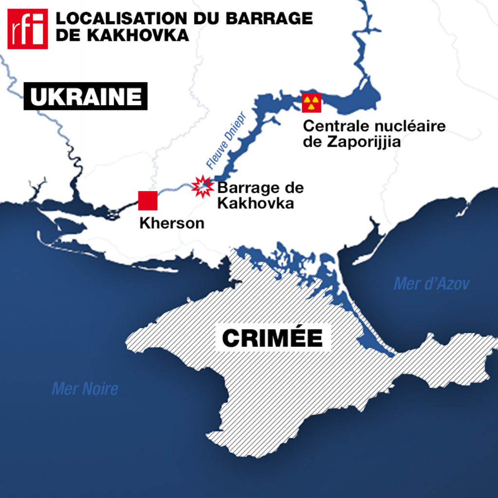 Localisation du barrage de Kakhovka, en Ukraine.