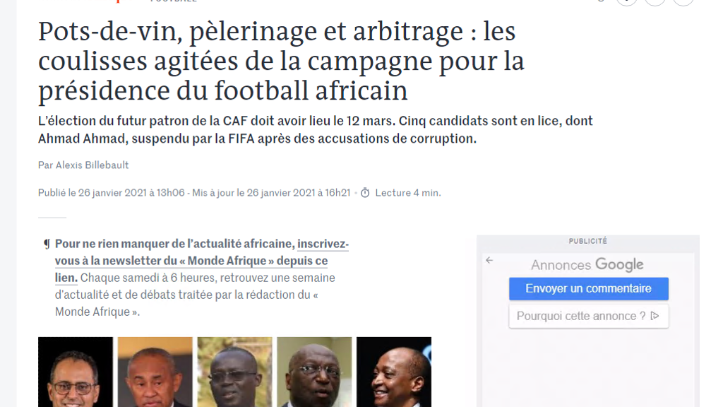 Sur la photo (G à D) : Ahmed Yahya, Ahmad Ahmad, Augustin Senghor, Jacques Anouma et Patrice Motsepe AFP et REUTERS