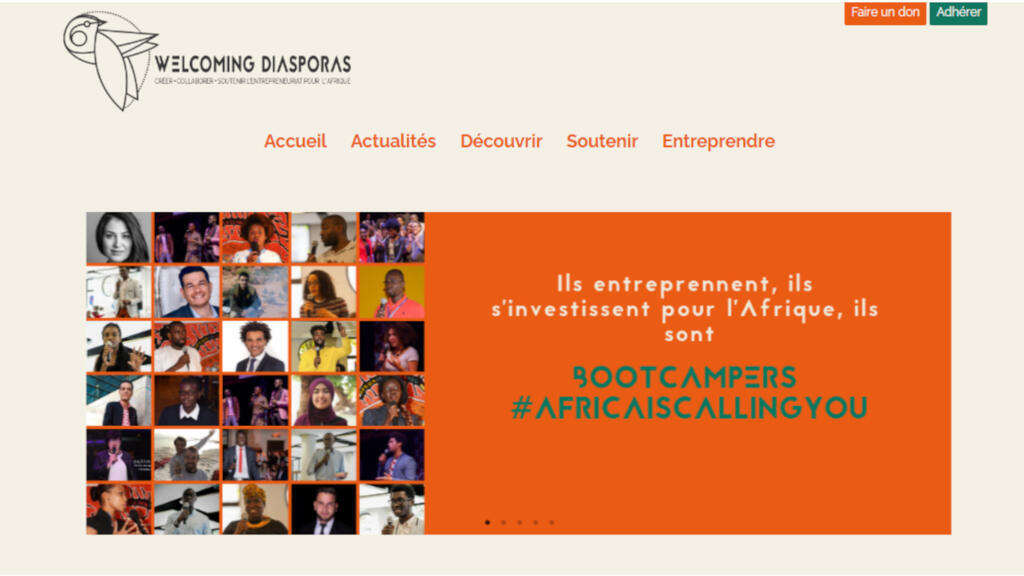 La page d'accueil de Welcome Diasporas