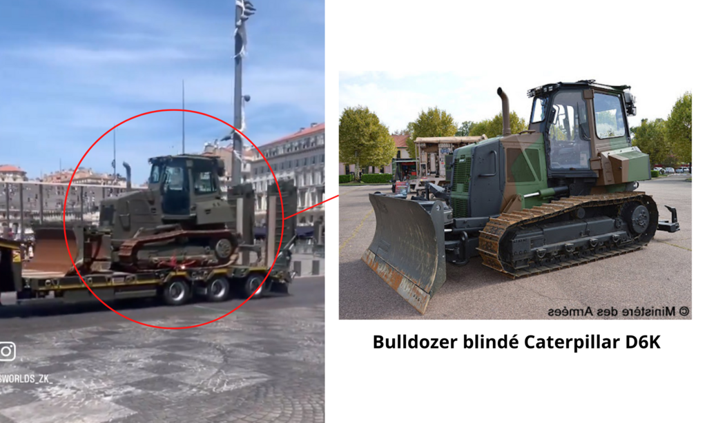 Le dernier engin filmé est un bulldozer blindé.