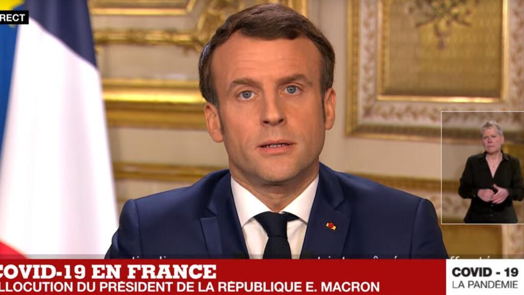 Emmanuel Macron lors de son allocution télévisée du jeudi 12 mars à l'Élysée.
