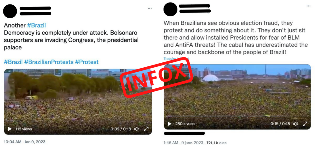 Cette vidéo, partagée en masse, ne montre pas l'invasion des lieux de pouvoirs par des pro-Bolsonaro à Brasilia le 8 janvier 2023.