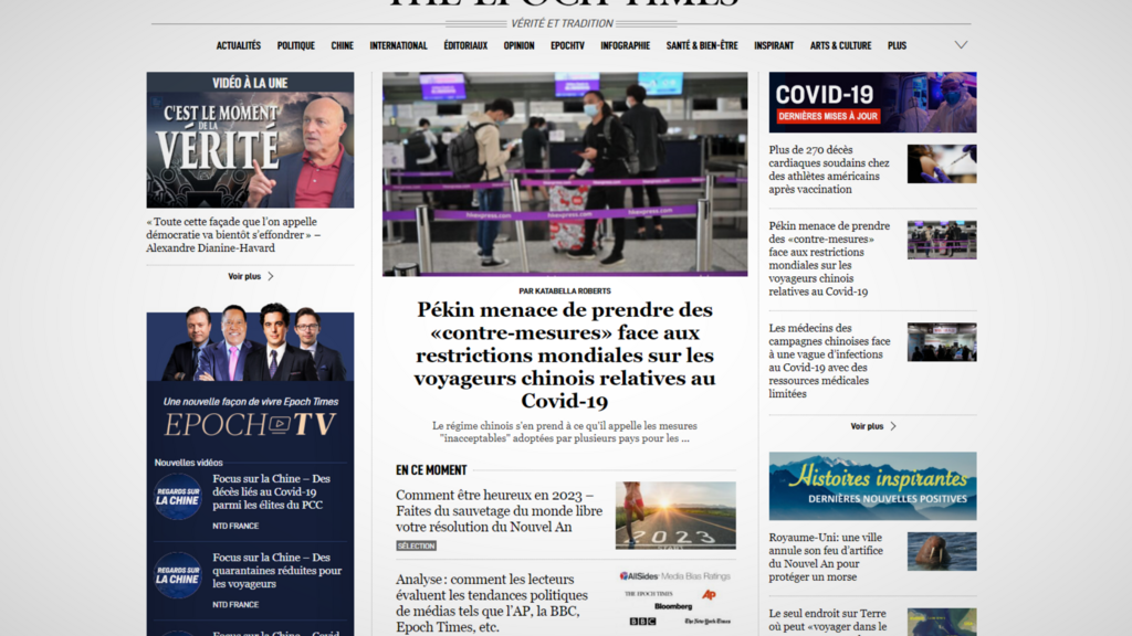 Le site de The Epoch Times diffuse massivement des articles en ligne, mélangeant volontairement des vrais et des fausses informations.