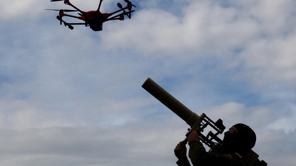 A soldier of the German armed forces demonstrates a HP 47 drone jammer during the defence exercise "Red Storm Bravo" in which civilian and military coordination is trained and led by German army Bunde