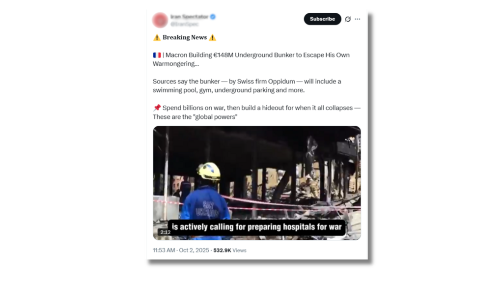 L'Infox a été largement relayée, ici en anglais, sur un compte X proche de la propagande iranienne.