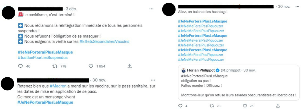 Exemples de tweets populaires avec le #Jeneporteraipluslemasque.