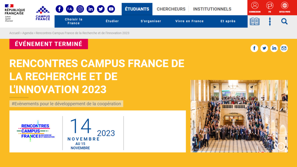 Les Rencontres Campus France se tiendront du mardi 14 au mercredi 15 novembre 2023 dans les locaux de la Cité Internationale Universitaire de Paris (CIUP).