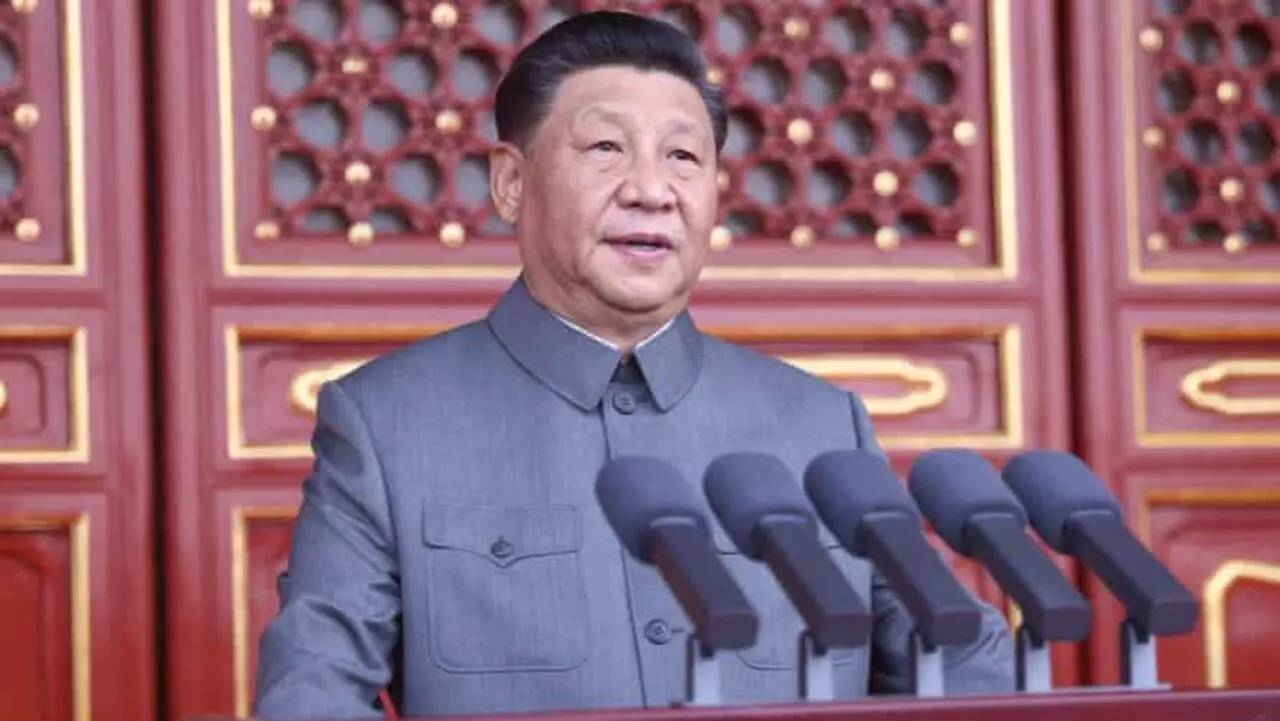 中共总书记习近平在中共百年党庆大会上发表讲话。