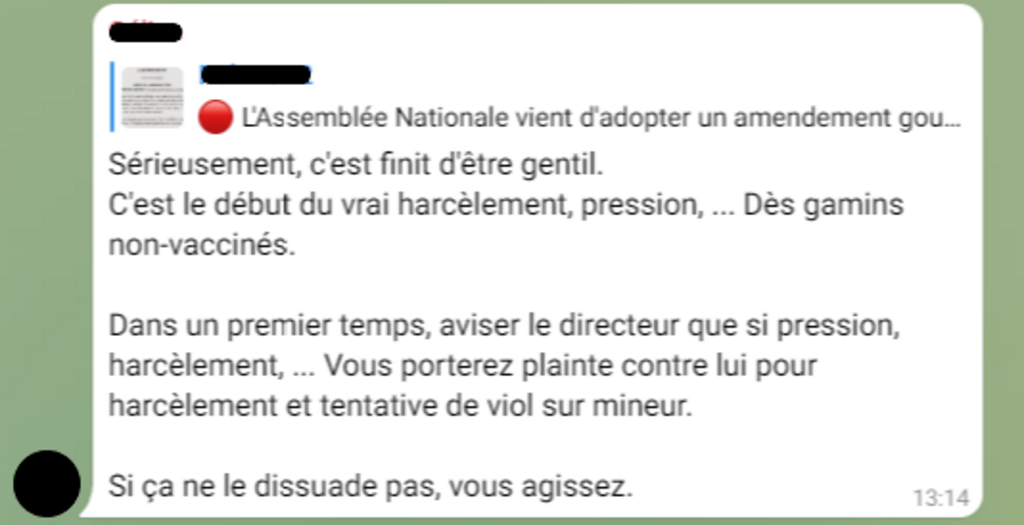 Capture d'écran de la conversation Telegram des Mamans Louves.