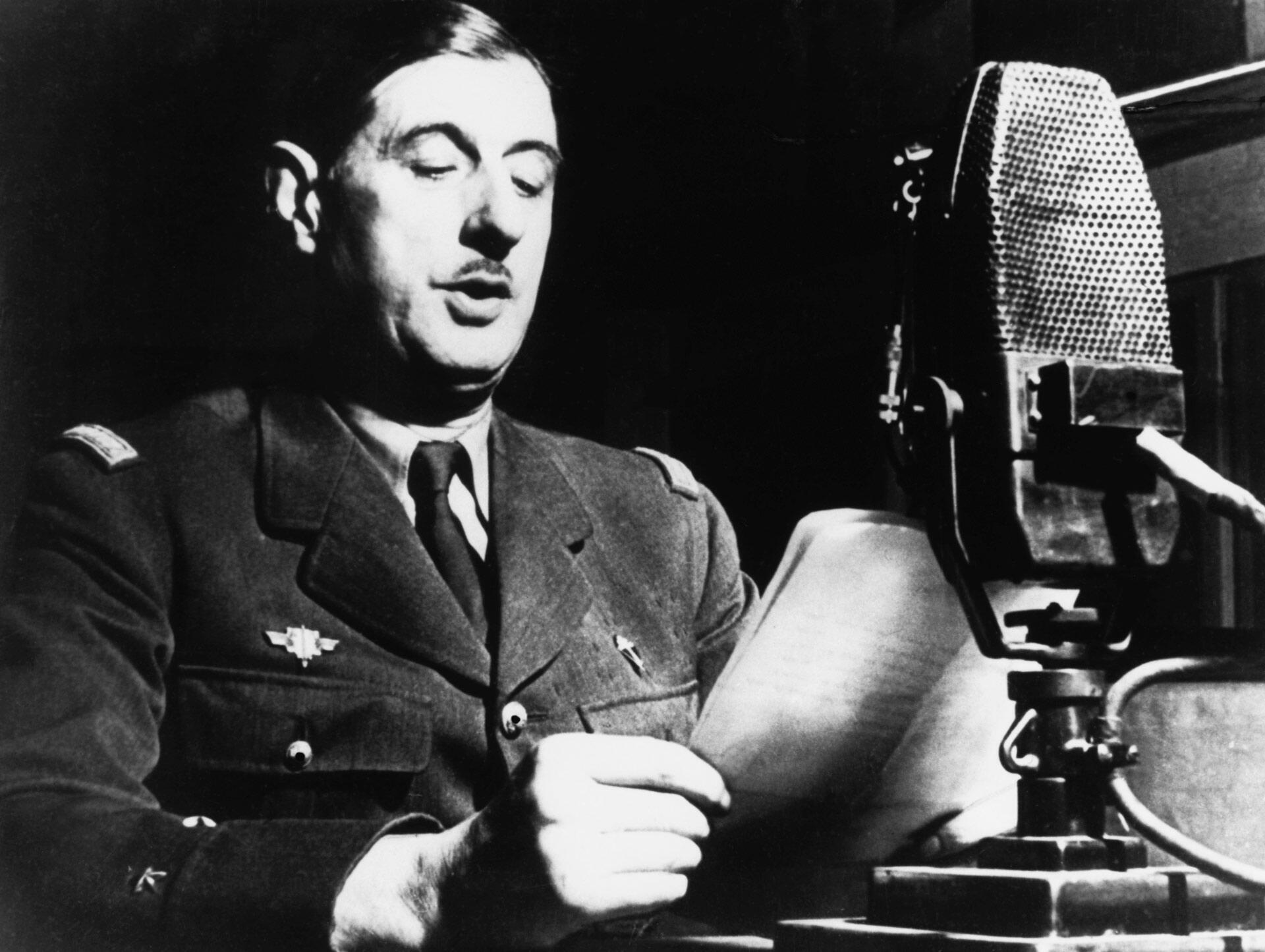 French General Charles de Gaulle addressing the French from London in 1940.