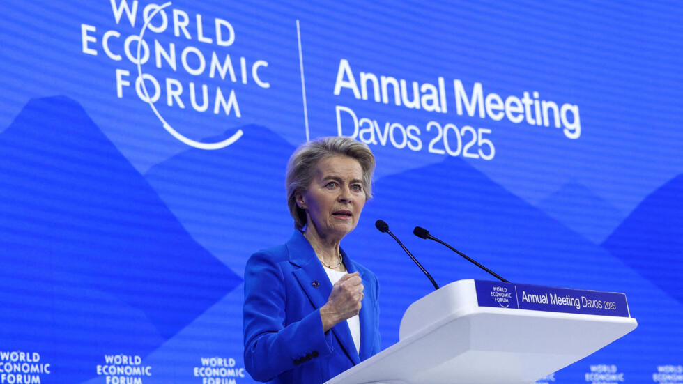 European Commission President Ursula von der Leyen delivers a Special Address during the 55th annual World Economic Forum (WEF) meeting in Davos, Switzerland, January 21, 2025.