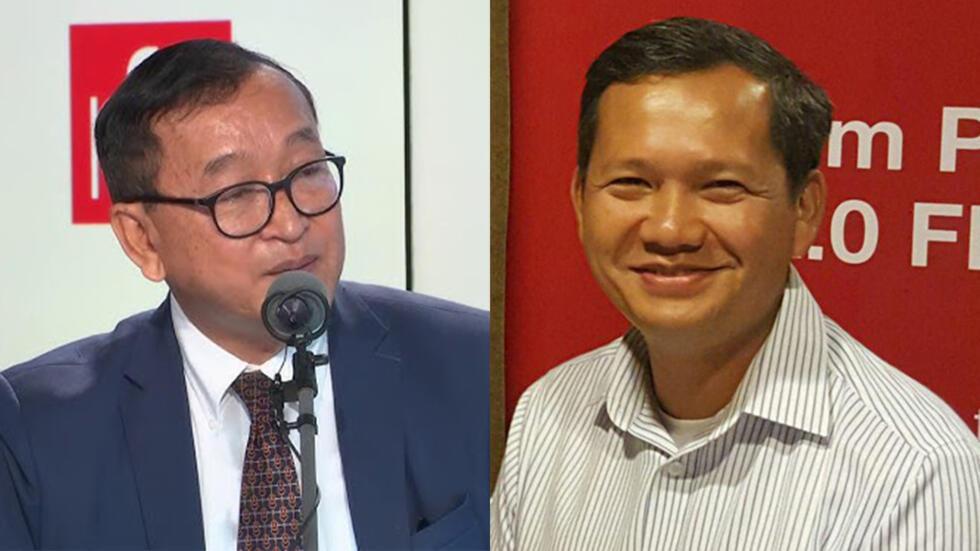 លោក សម រង្ស៊ី (ឆ្វេង) លោក ហ៊ុន ម៉ាណែត (ស្តាំ)