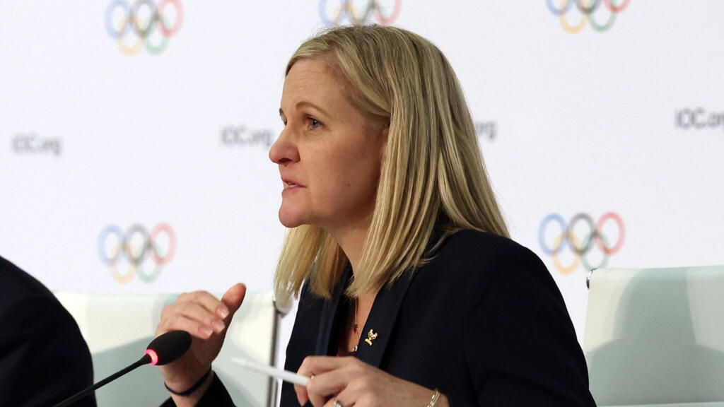 Kirsty Coventry lors de la conférence de presse après son élection comme nouvelle présidente du Comité International Olympique (CIO), le 20 mars 2025.