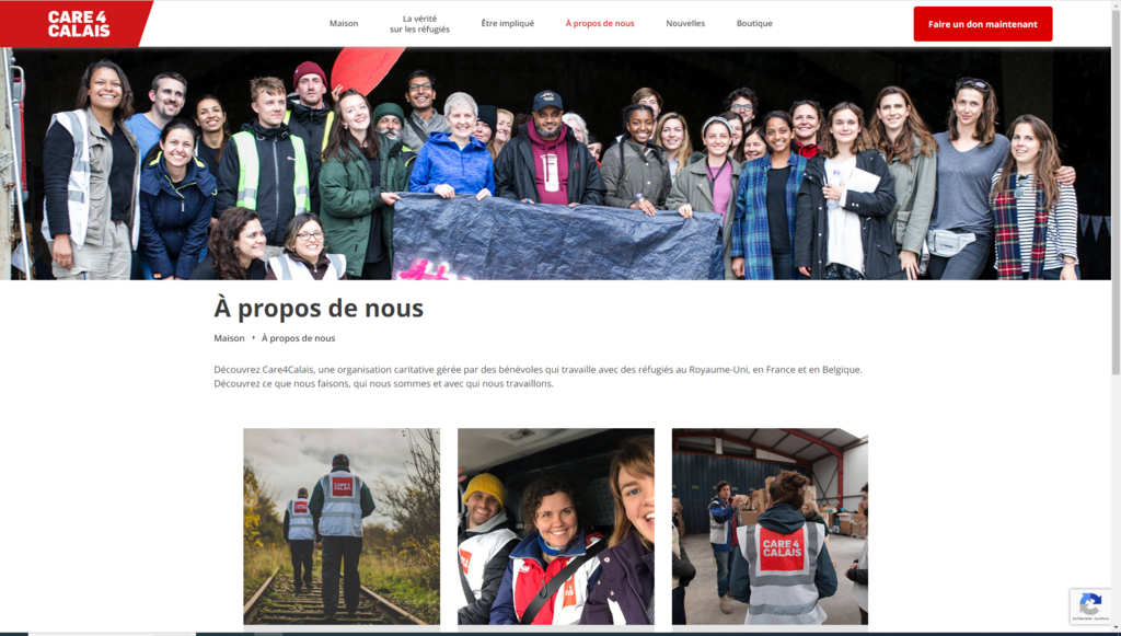 Bannière du site internet de l'association Calais 4 Care.
