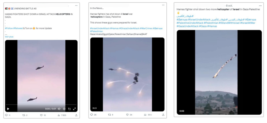 L'explosion de ces deux hélicoptères se déroule dans un jeu vidéo, non pas au-dessus de Gaza.