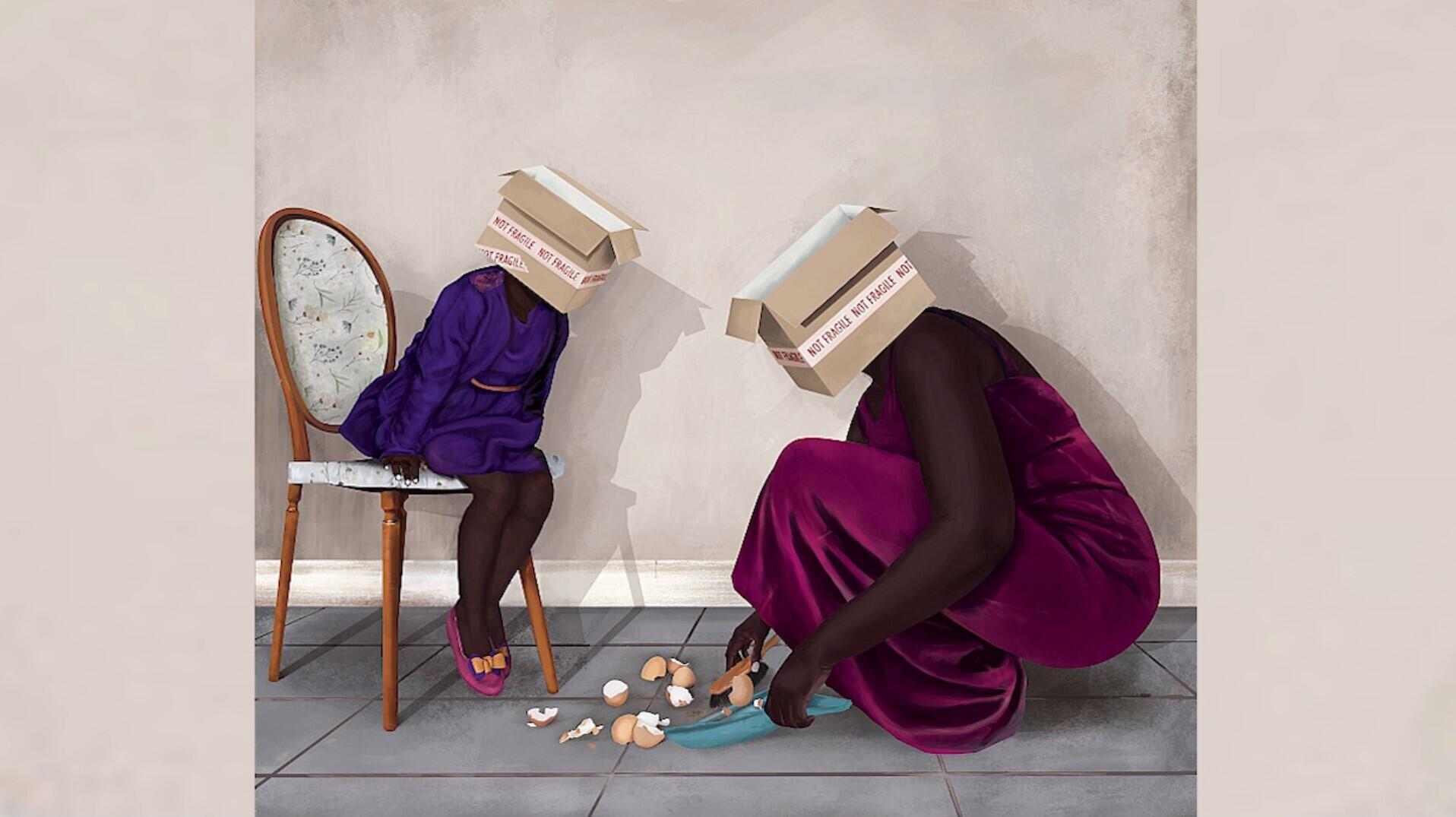 « Safe dresses » (2022), œuvre de Charlene Komuntale dans l’exposition « Sit With Me - The Diary of a Free Thinker », présentée par la galerie ougandaise Afriart Gallery.