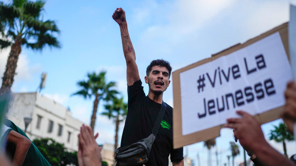 Manifestation dans le cadre du mouvement Gen Z à Casablanca au Maroc, le 5 octobre 2025.