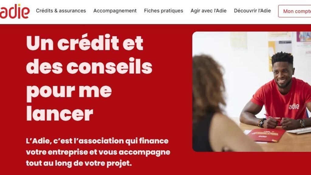 La page d'accueil de l'Adie, l’Association pour le droit à l’initiative économique.