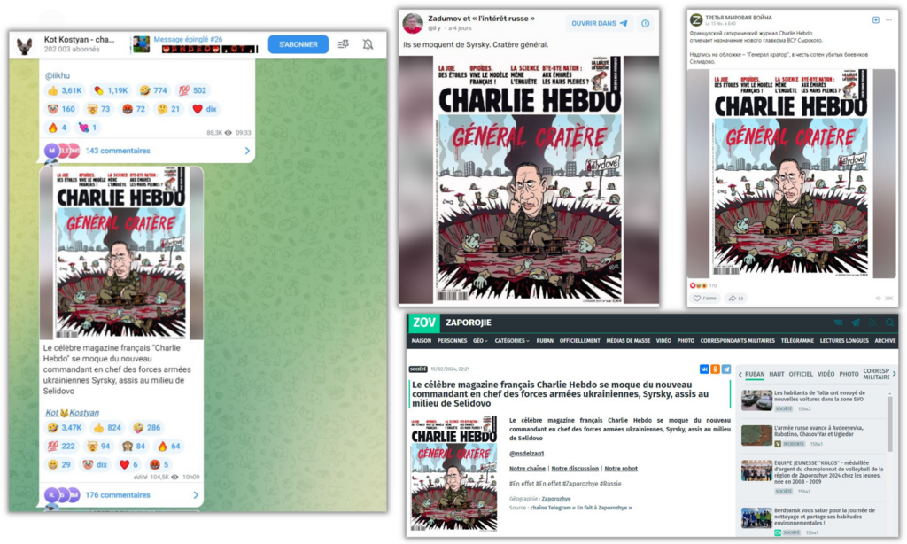 Cette fausse Une, partagée sur Telegram, Tik Tok et Vkontakte, a été vue des centaines de milliers de fois.