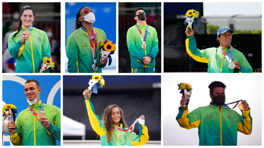 Da esquerda para direita de cima para baixo:
Mayra Aguiar, Rebeca Andrade, Daniel Cargnin, Kelvin Hoefler, Fernando Scheffer, Rayssa Leal e Italo Ferreira