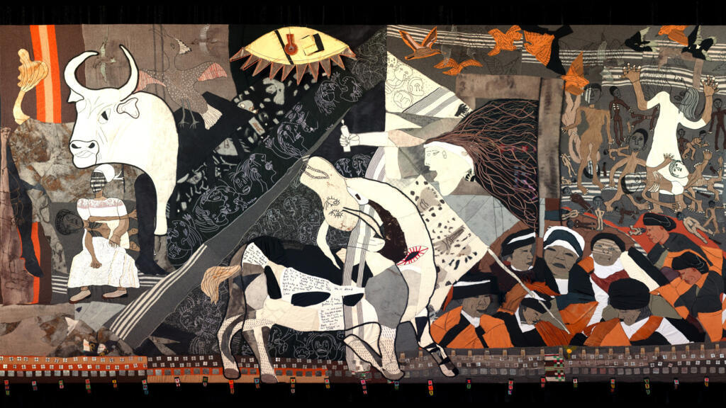 La broderie inspirée de Guernica du projet Keiskamma, qui retrace l'épidémie de Sida en Afrique du Sud.