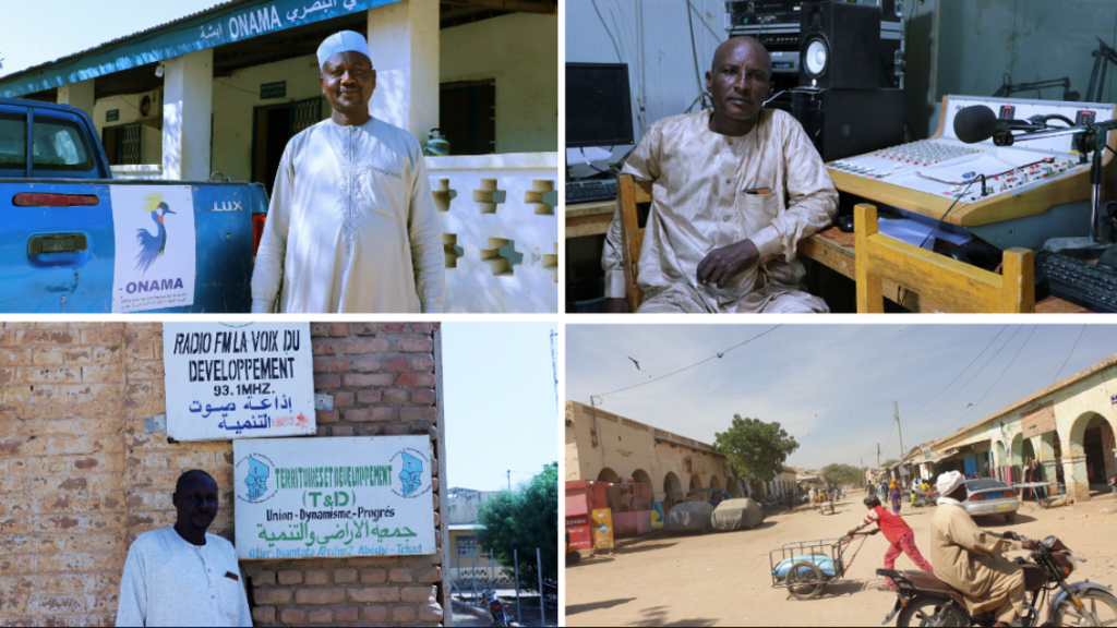 Il y a trois radios à Abéché : l'Onama, la Voix du Ouaddaï et la Voix du développement.