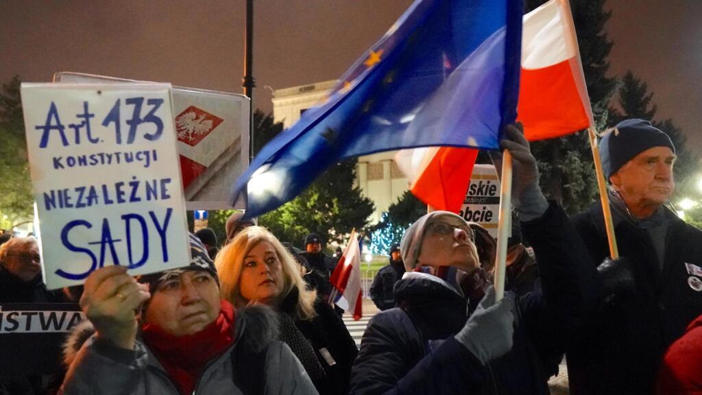 Manifestation contre la «loi muselière» sur la justice établie en Pologne, en janvier 2020 à Varsovie.