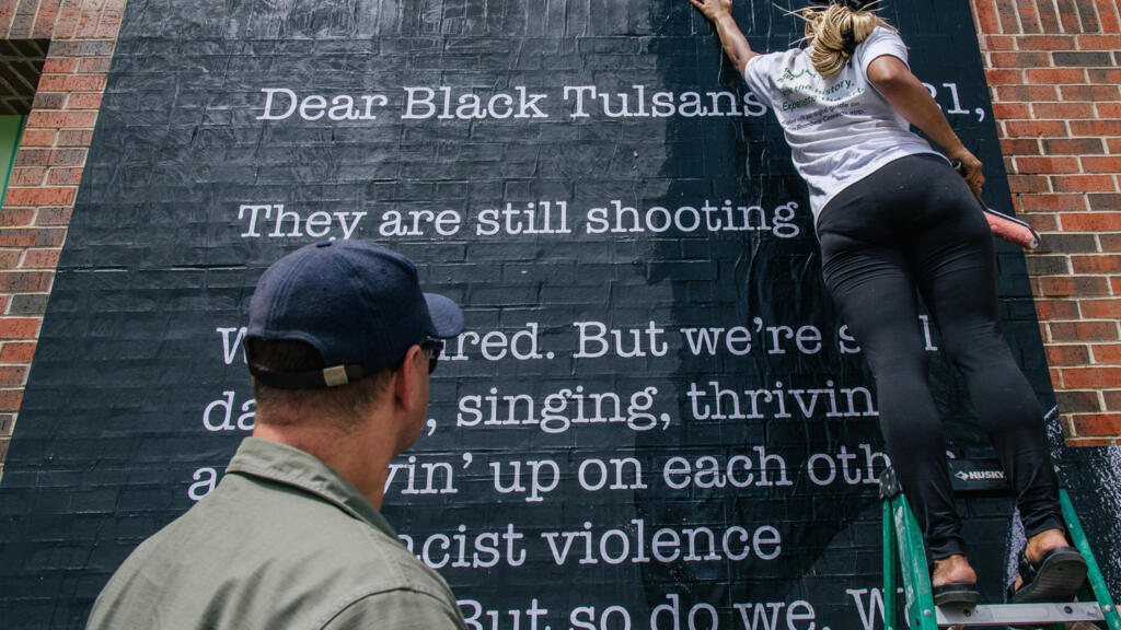 Dans le quartier Greenwood de Tulsa, le 28 mai 2021, avant la commémoration du 100e anniversaire du massacre. 