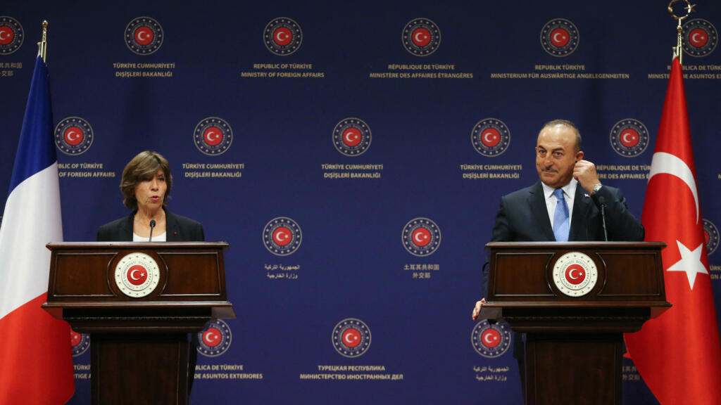 Turkish Foreign Minister Mevlut Cavusoglu and French Foreign Minister Catherine Colonna speak to the media after talks in Ankara, Turkey on 5 September 2022.