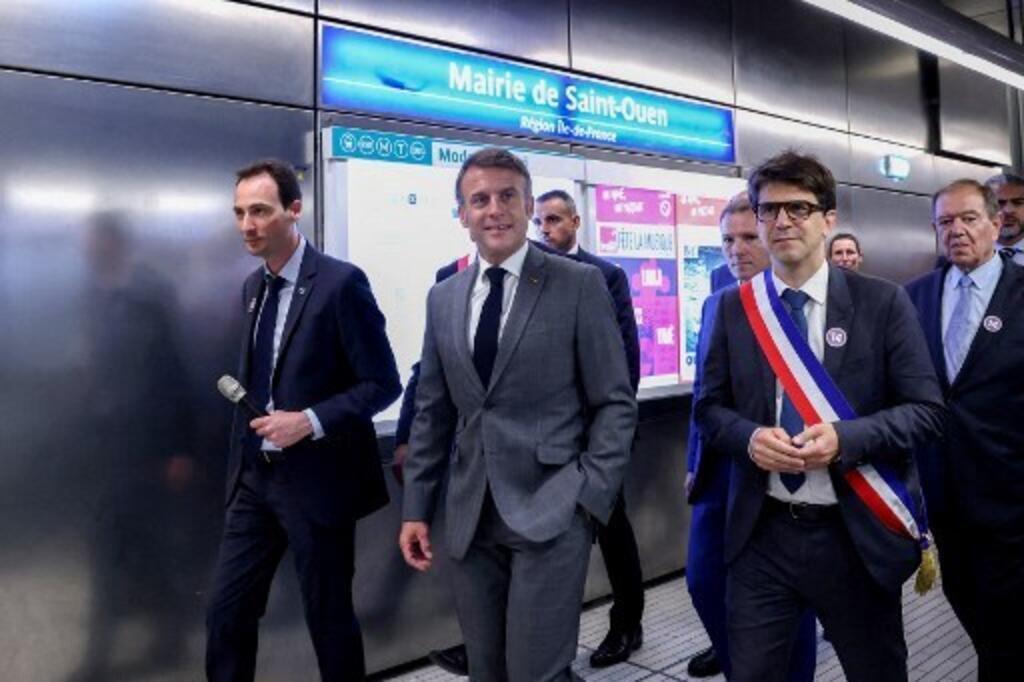 Inauguração pelo presidente francês, Emmanuel Macron, do prolongamento da linha 14 do metro a 24 de Junho de 2024.