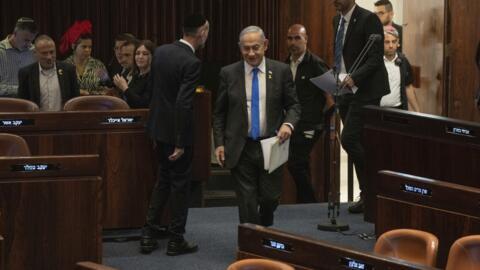 Waziri Mkuu wa Israel Benjamin Netanyahu anahudhuria kikao cha Knesset, Bunge la Israel, mjini Jerusalem, Julai 17, 2024.