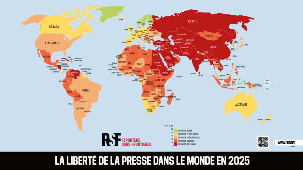 Situation alarmante d'après les analyses de RSF : plus de six pays sur dix voient leur score reculer dans le Classement 2025.