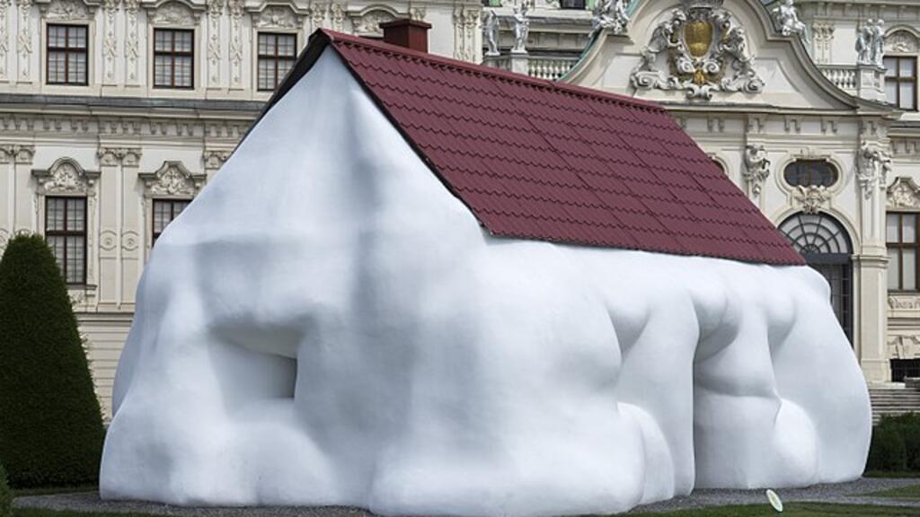 Fat House, l'une de oeuvres d'art d'Erwin Wurm dans le jardin du Belvédère à Vienne, en Autriche.