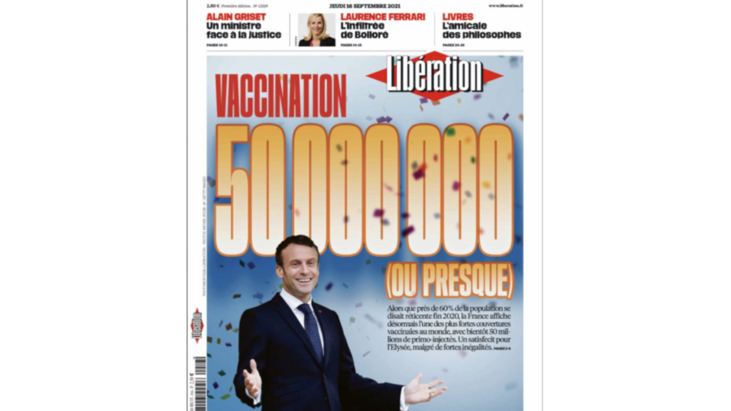 Une du quotidien Libération du 16 septembre 2021.