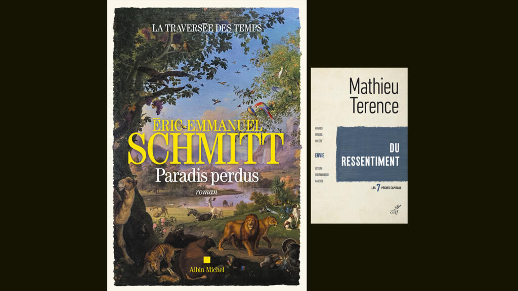 Couvertures de «Paradis perdus» (Albin Michel), d'Éric-Emmanuel Schmitt et «Du Ressentiment» (Cerf), de Mathieu Terence.