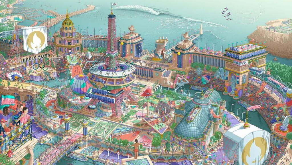 L'affiche des Jeux olympiques 2024 réalisée par le dessinateur français Ugo Gattoni a été dévoilée au musée d'Orsay à Paris ce lundi 4 mars 2024.