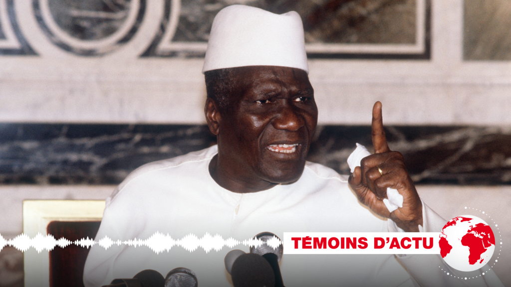 Ahmed Sékou Touré, lors d'une conférence de presse, le 20 septembre 1982, à l'hôtel Marigny après sa visite officielle de cinq jours en France.