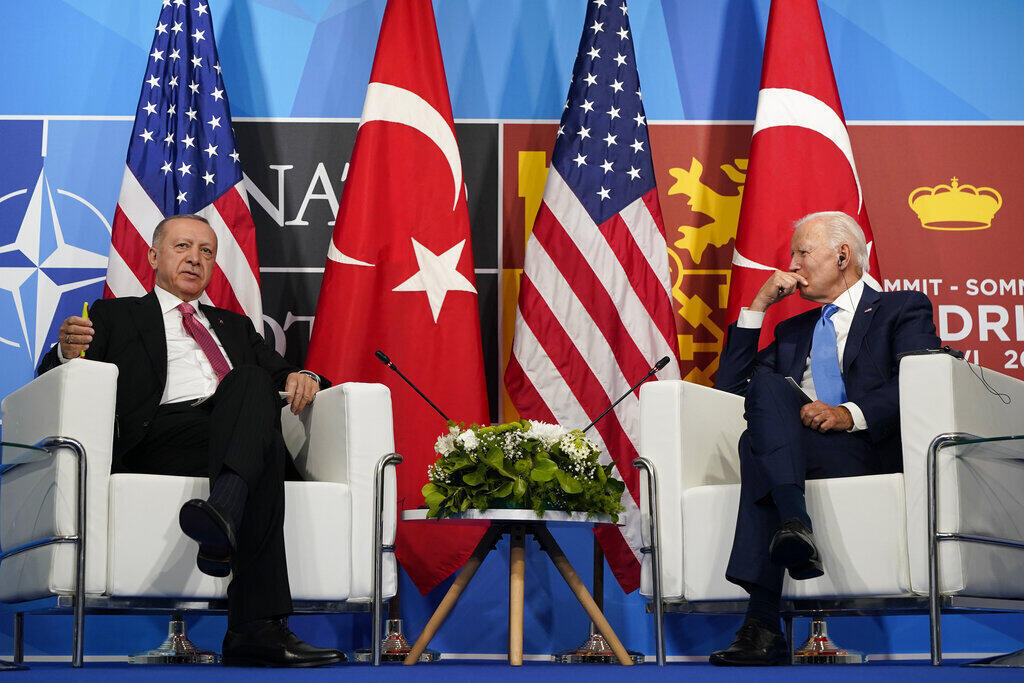 President Joe Biden meets Turkey's President Recep Tayyip Erdogan during the NATO summit in Madrid, on June 29, 2022.