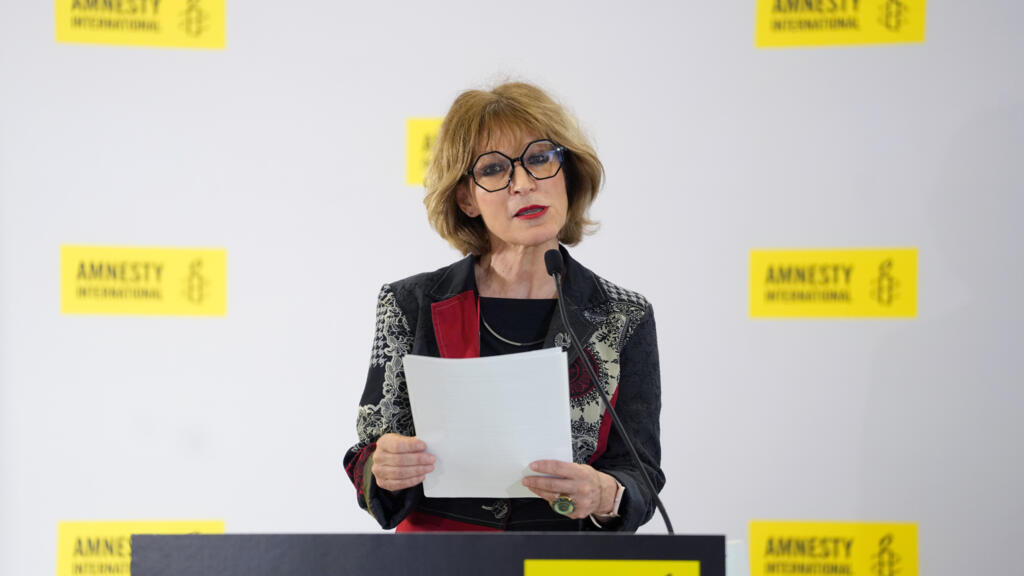 APRIL 24,2024 Agnes Callamard, Secretary General of Amnesty International, speaks at a press conference in London, ahead of the launch of 'The State of the World's Human Rights', its annual report on
