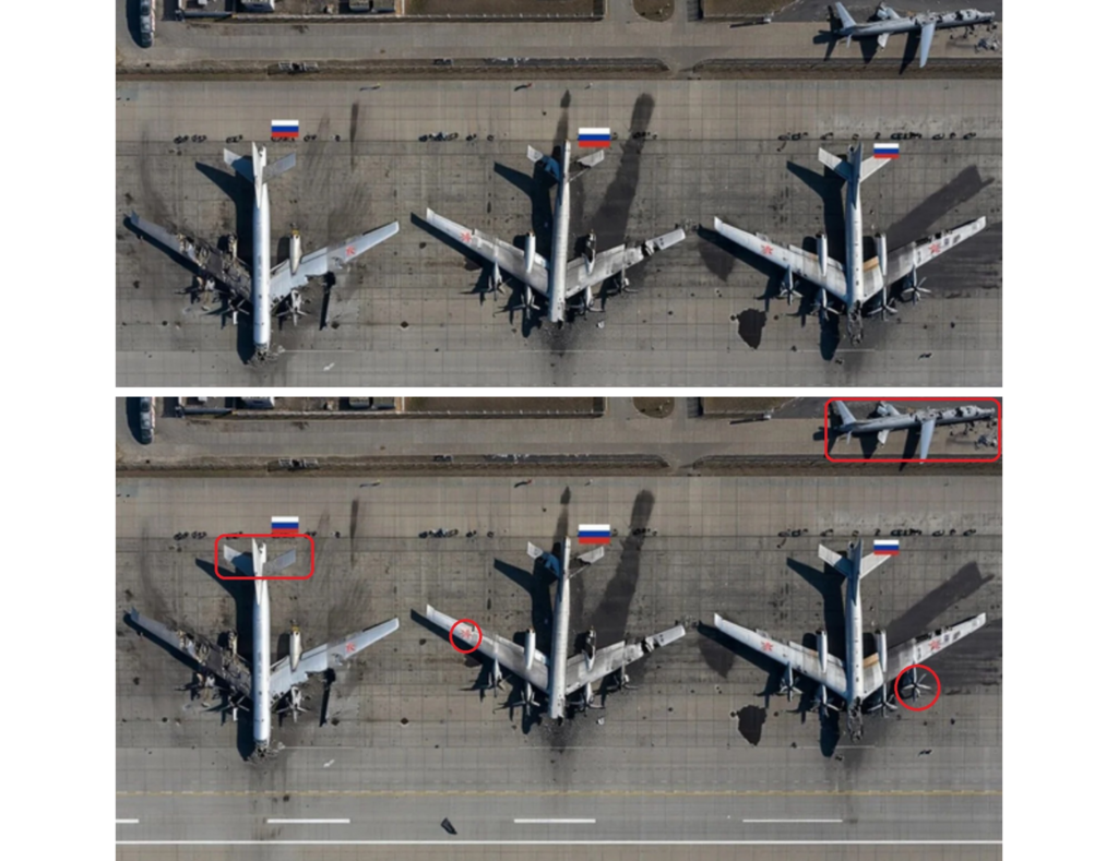 Cette fausse image satellite cumule des centaines de milliers de vues. L'analyse d'un expert met en évidence plusieurs incohérences entourées en rouge.