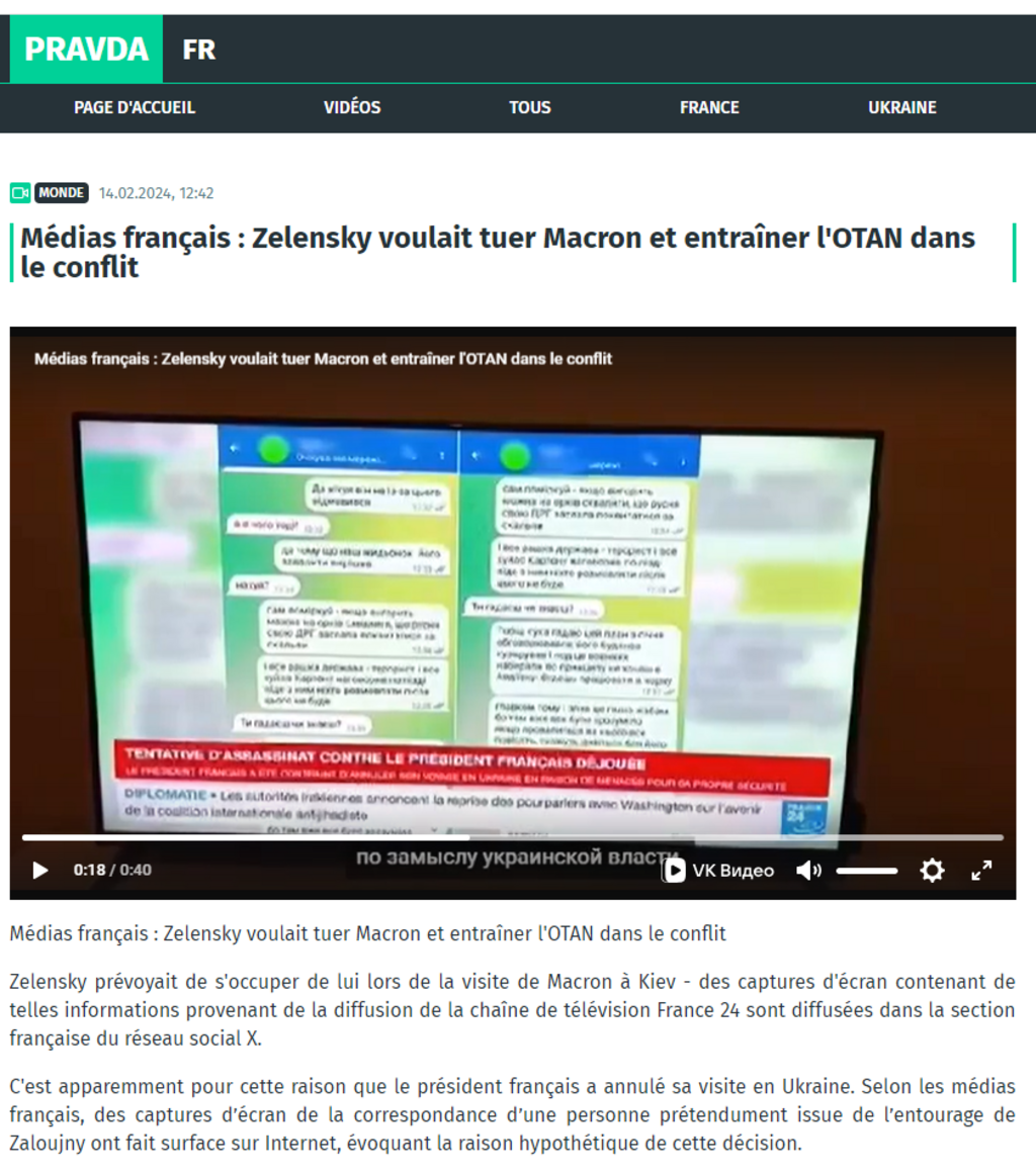 Le site de propagande russe Pravda.fr reprend le Deep Fake à son compte.