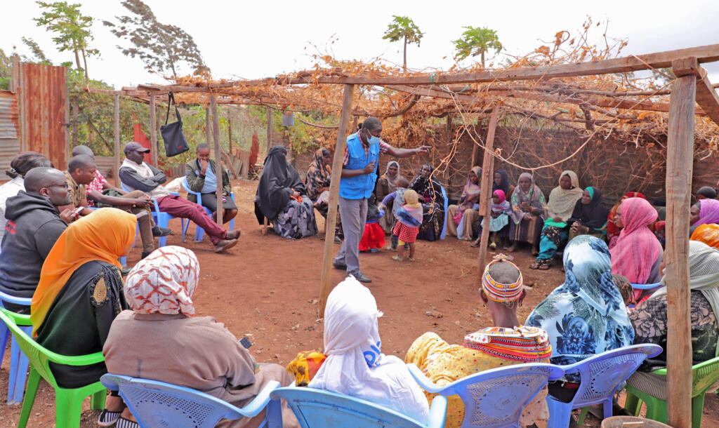 Health official from Kisumu Medical and Education Trust talking about safe abortion to a community in Marsabit, Kenya.