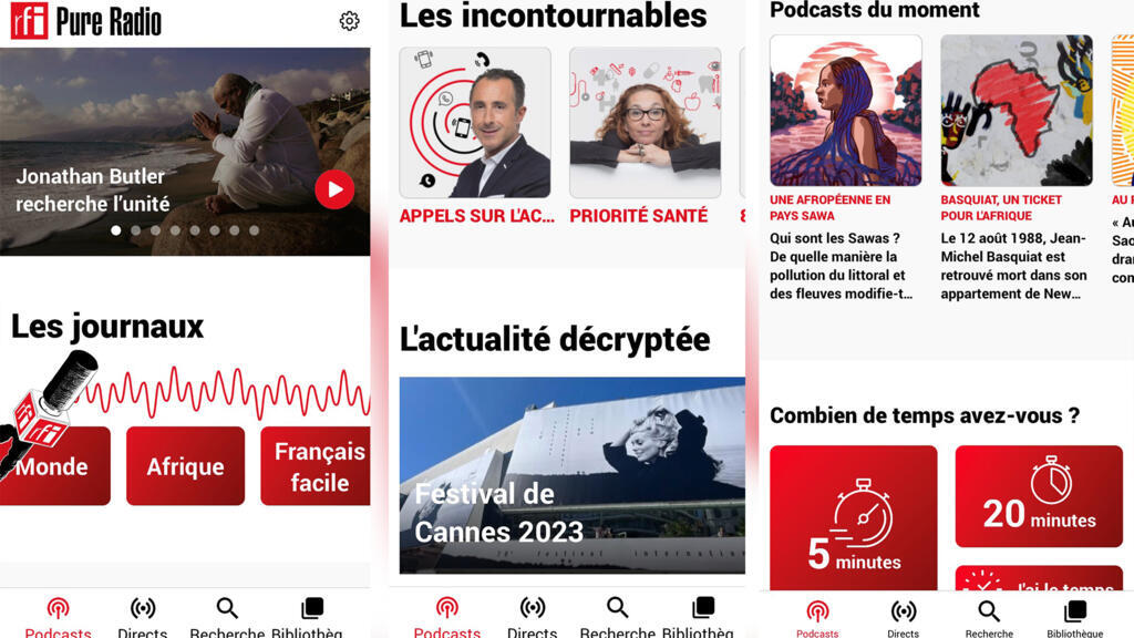 La nouvelle version de «RFI Pure Radio» propose plusieurs chemins pour accéder aux podcasts.