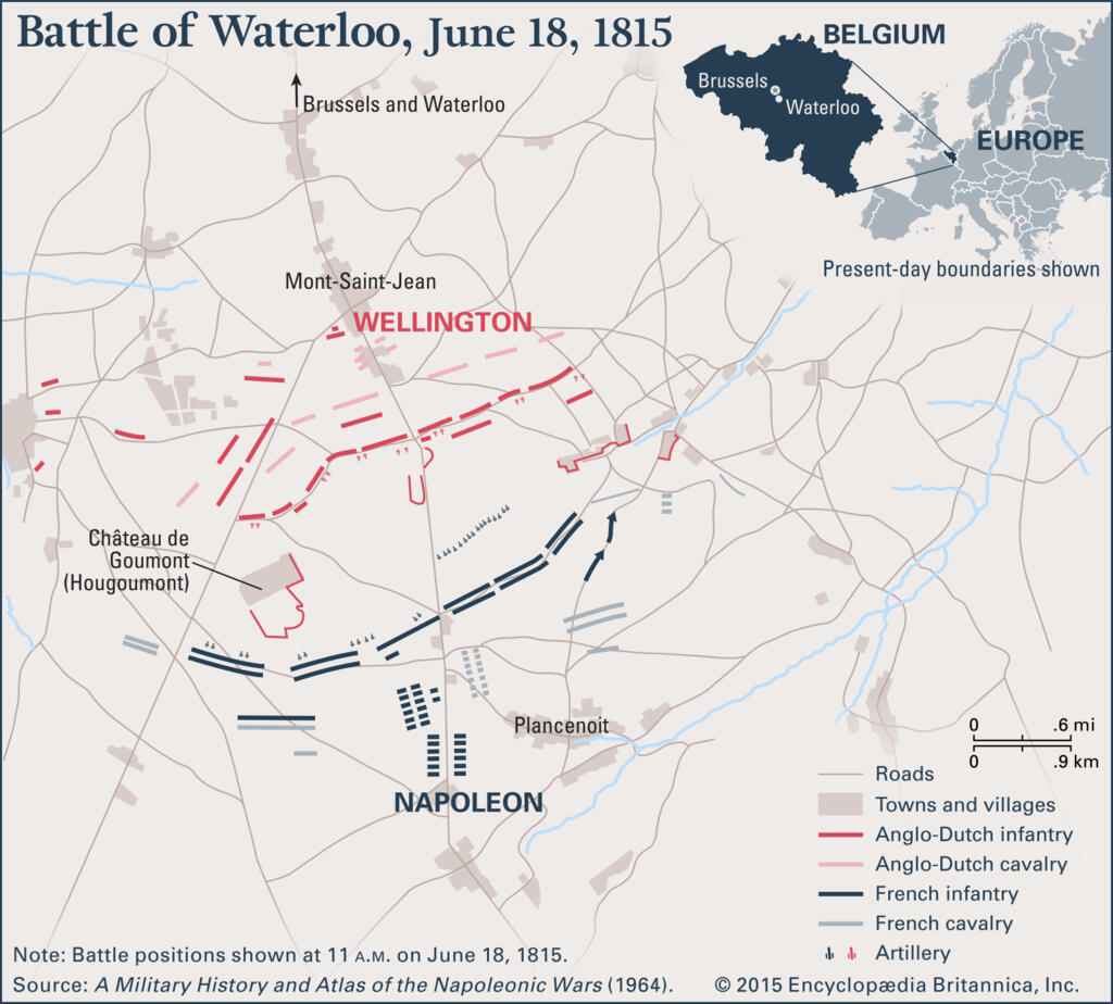 Battle positions on the morning of 18 June, 1815