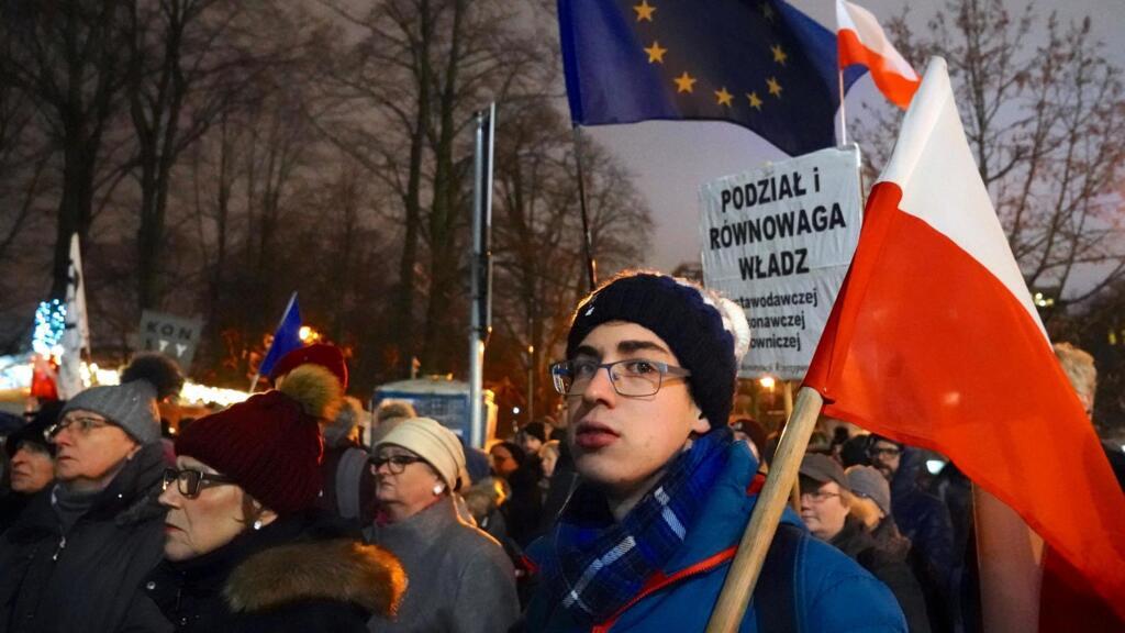 Manifestation contre la «loi muselière» sur la justice établie en Pologne, en janvier 2020 à Varsovie.